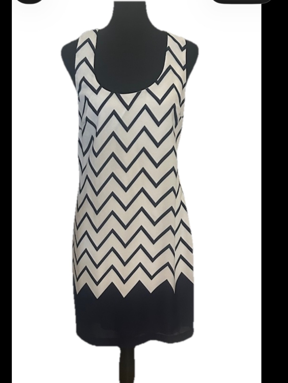 B. Darlin White Navy Chevron Sleeveless Knee Length Lined Dress Size 7/8
